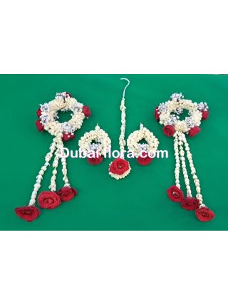 Bridal Set With Red baby Roses & Gypsophilia & fresh flower  Tassel 