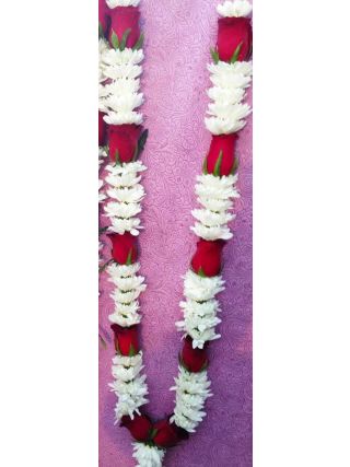 Chrysanthemum & Red Rose Garland – 30-Inch Fresh Flower Garland