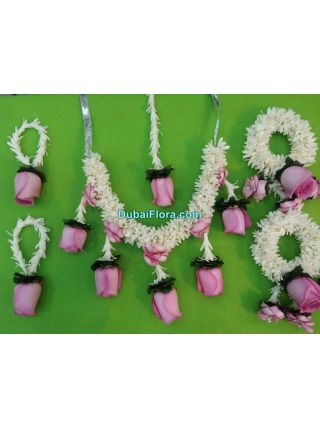 Fresh Bridal Flower Jewellery Set – Tuberose & Pink Rose (Full Set for Bride)
