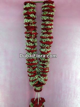 Fresh Red Roses & Baby’s Breath (Gypsophila) Garland – 30 Inches