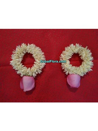 Fresh Tuberose Flower Bracelet with Pink Rose (2 Pieces)