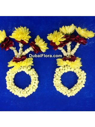 Jasmine Kangan Bracelet – 2 Pieces with Rose Petals & Chrysanthemums (Fresh Flower Jewellery)