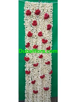 Fresh Jasmine & Red Rose Bridal Shawl – 6x1 feet | Floral Dupatta for Weddings in Dubai