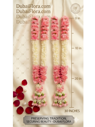 Pair of Fresh Pink Carnation & Tuberose Garlands – 30 Inch Varmala for Weddings in Dubai