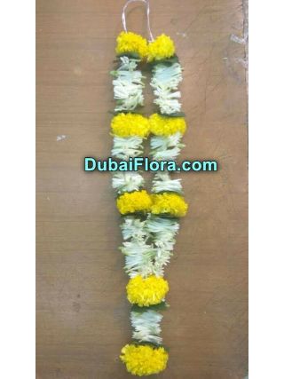 Fresh Tuberose & Yellow Marigold Garland – 15 inches Maalai for General in Dubai