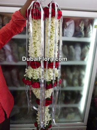 Tuberoses and Red Roses Garland Fresh - 32 Inches